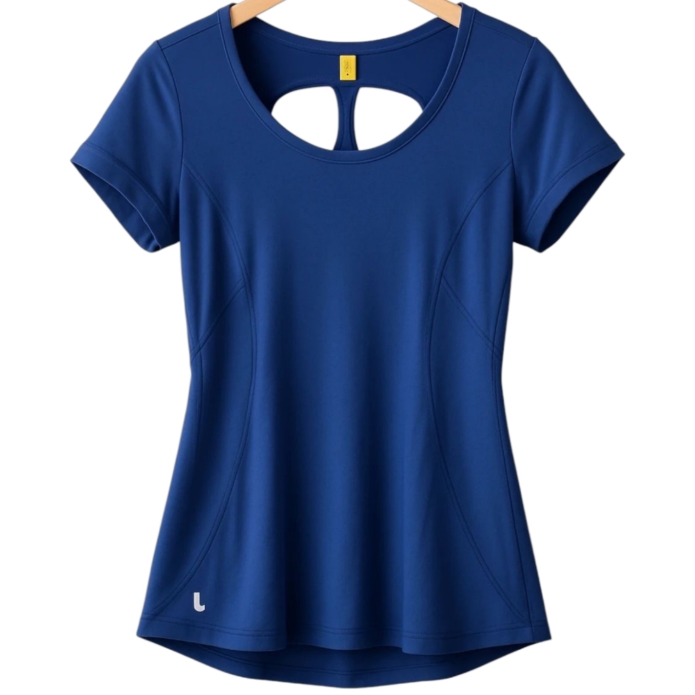 LOLE Cypher Top Blue Open‎ Back Activewear Nylon Stretch Women’s Medium T Shirt